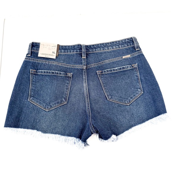 KanCan XL Distressed Denim Shorts Frayed Hem Dark Wash Women's Plus Size - Picture 3 of 4